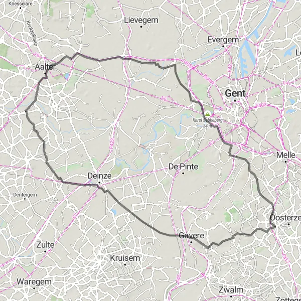 Map miniature of "Scenic Road Ride near Scheldewindeke" cycling inspiration in Prov. Oost-Vlaanderen, Belgium. Generated by Tarmacs.app cycling route planner