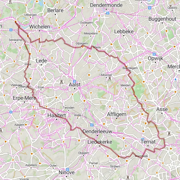 Map miniature of "Discover the Flemish Heartland" cycling inspiration in Prov. Oost-Vlaanderen, Belgium. Generated by Tarmacs.app cycling route planner