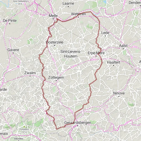 Miniature de la carte de l'inspiration cycliste "Aventure Gravel à Wetteren" dans la Prov. Oost-Vlaanderen, Belgium. Générée par le planificateur d'itinéraire cycliste Tarmacs.app
