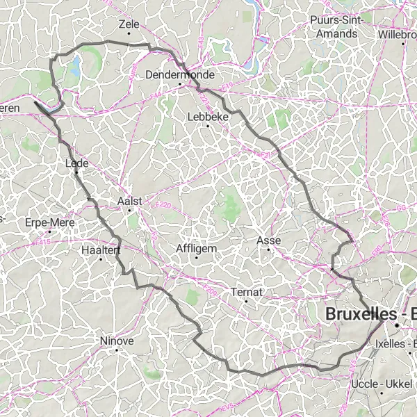 Map miniature of "Lede and Beyond" cycling inspiration in Prov. Oost-Vlaanderen, Belgium. Generated by Tarmacs.app cycling route planner