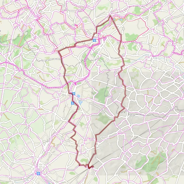 Miniatuurkaart van de fietsinspiratie "Gravelroute rond de streek van Schendelbeke" in Prov. Oost-Vlaanderen, Belgium. Gemaakt door de Tarmacs.app fietsrouteplanner