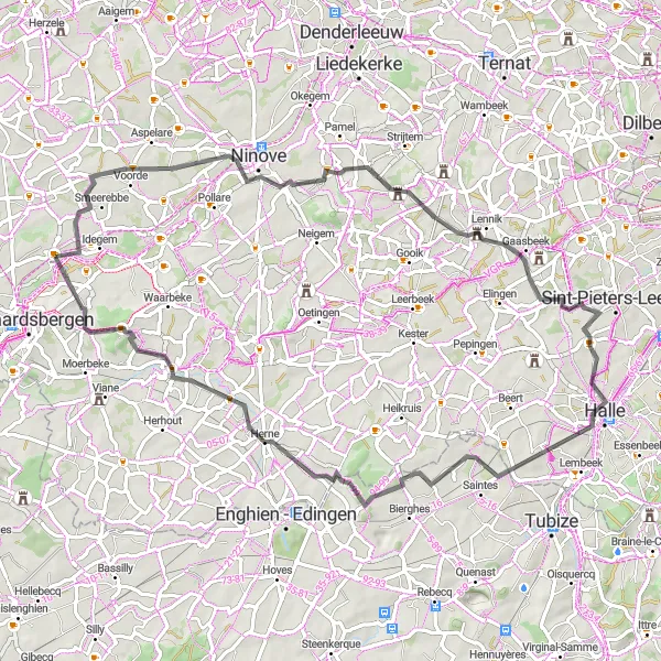 Map miniature of "Exploring Flemish Villages on Two Wheels" cycling inspiration in Prov. Oost-Vlaanderen, Belgium. Generated by Tarmacs.app cycling route planner