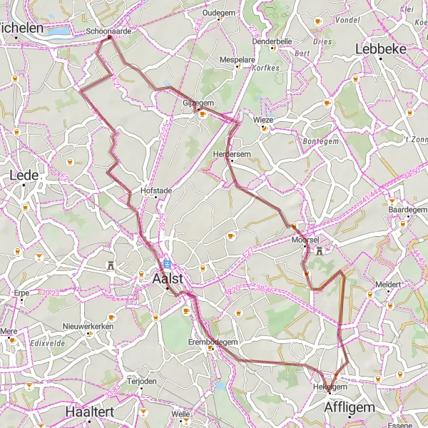 Map miniature of "Moorsel and Aalst" cycling inspiration in Prov. Oost-Vlaanderen, Belgium. Generated by Tarmacs.app cycling route planner