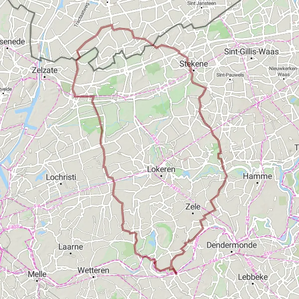 Map miniature of "Oudenbos and Kasteel Les Gobelets" cycling inspiration in Prov. Oost-Vlaanderen, Belgium. Generated by Tarmacs.app cycling route planner