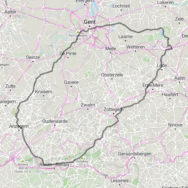 Map miniature of "Epic Road Cycling Tour: From Schoonaarde to Donk" cycling inspiration in Prov. Oost-Vlaanderen, Belgium. Generated by Tarmacs.app cycling route planner