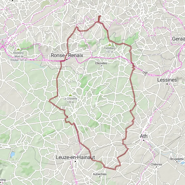 Miniature de la carte de l'inspiration cycliste "Parcours des Sentiers Secrets" dans la Prov. Oost-Vlaanderen, Belgium. Générée par le planificateur d'itinéraire cycliste Tarmacs.app