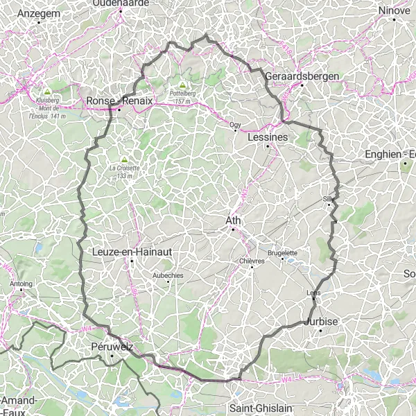 Karten-Miniaturansicht der Radinspiration "Road Route rund um Schorisse" in Prov. Oost-Vlaanderen, Belgium. Erstellt vom Tarmacs.app-Routenplaner für Radtouren