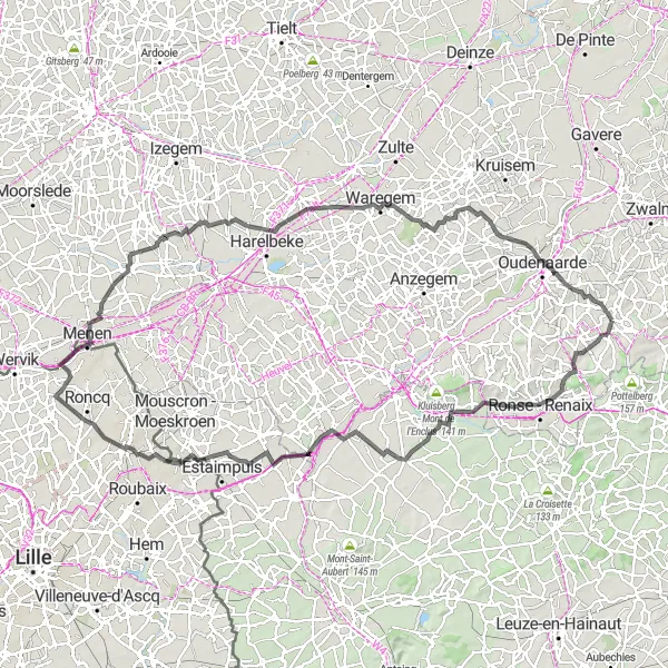 Miniatuurkaart van de fietsinspiratie "Historische route door West-Vlaanderen" in Prov. Oost-Vlaanderen, Belgium. Gemaakt door de Tarmacs.app fietsrouteplanner