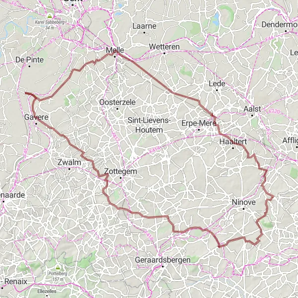 Karten-Miniaturansicht der Radinspiration "Schotterroute durch die Natur in der Nähe von Semmerzake" in Prov. Oost-Vlaanderen, Belgium. Erstellt vom Tarmacs.app-Routenplaner für Radtouren