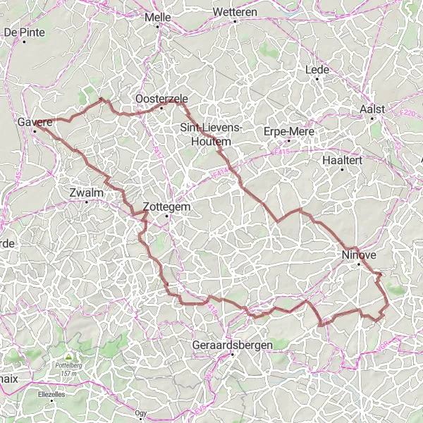 Map miniature of "The Flemish Ardennes Gravel Adventure" cycling inspiration in Prov. Oost-Vlaanderen, Belgium. Generated by Tarmacs.app cycling route planner