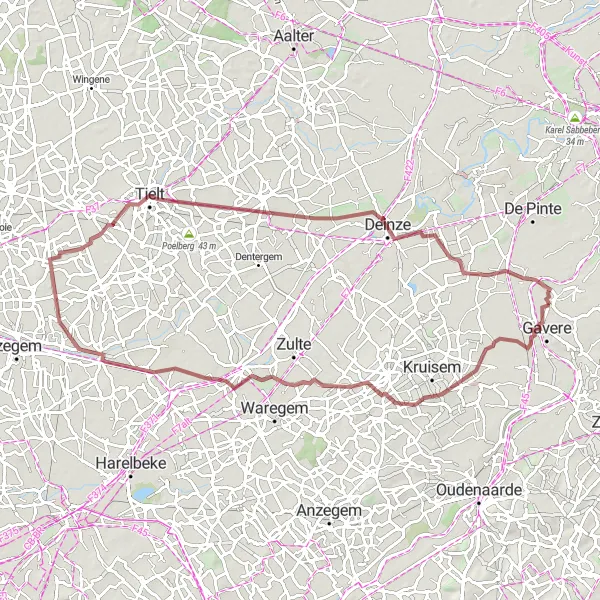 Karten-Miniaturansicht der Radinspiration "Gravelroute durch Wannegem, Sint-Eloois-Vijve, Tielt und Nazareth" in Prov. Oost-Vlaanderen, Belgium. Erstellt vom Tarmacs.app-Routenplaner für Radtouren