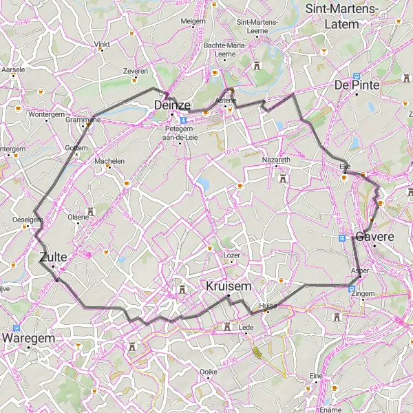 Miniatuurkaart van de fietsinspiratie "Historische route rond Semmerzake" in Prov. Oost-Vlaanderen, Belgium. Gemaakt door de Tarmacs.app fietsrouteplanner