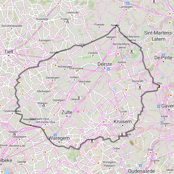 Karten-Miniaturansicht der Radinspiration "Runde durch Semmerzake und Umgebung" in Prov. Oost-Vlaanderen, Belgium. Erstellt vom Tarmacs.app-Routenplaner für Radtouren