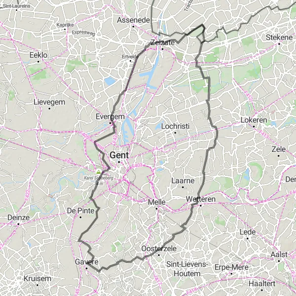 Karten-Miniaturansicht der Radinspiration "Umweltfreundliche Fahrradroute in der Nähe von Semmerzake" in Prov. Oost-Vlaanderen, Belgium. Erstellt vom Tarmacs.app-Routenplaner für Radtouren