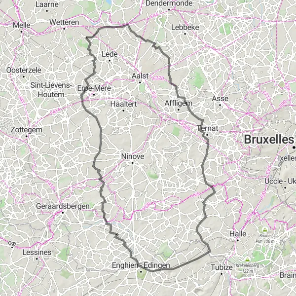 Miniatuurkaart van de fietsinspiratie "Heuvelachtige route van Serskamp naar Egem" in Prov. Oost-Vlaanderen, Belgium. Gemaakt door de Tarmacs.app fietsrouteplanner