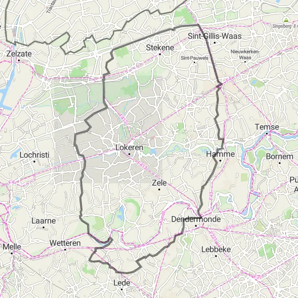 Karten-Miniaturansicht der Radinspiration "Auf den Spuren der Geschichte von Oost-Vlaanderen" in Prov. Oost-Vlaanderen, Belgium. Erstellt vom Tarmacs.app-Routenplaner für Radtouren