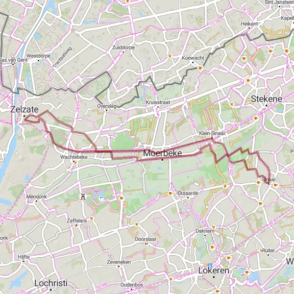 Map miniature of "Sinaai - Kasteel De Smet Loop" cycling inspiration in Prov. Oost-Vlaanderen, Belgium. Generated by Tarmacs.app cycling route planner