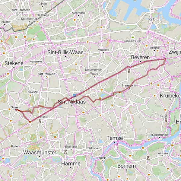 Karten-Miniaturansicht der Radinspiration "Gravel-Tour durch Sinaai und Umgebung" in Prov. Oost-Vlaanderen, Belgium. Erstellt vom Tarmacs.app-Routenplaner für Radtouren