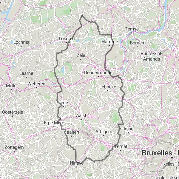 Miniatuurkaart van de fietsinspiratie "Fietsroute vanuit Sinaai naar Uitbergen" in Prov. Oost-Vlaanderen, Belgium. Gemaakt door de Tarmacs.app fietsrouteplanner