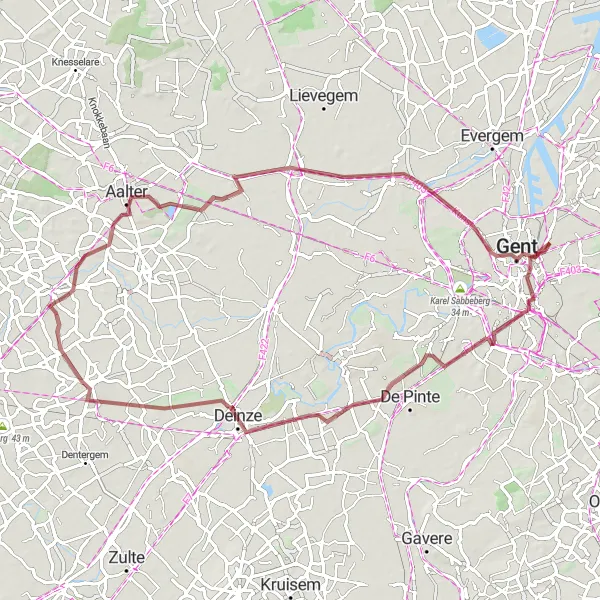 Map miniature of "Gravel Loop - St Bavo’s Abbey and Castles" cycling inspiration in Prov. Oost-Vlaanderen, Belgium. Generated by Tarmacs.app cycling route planner