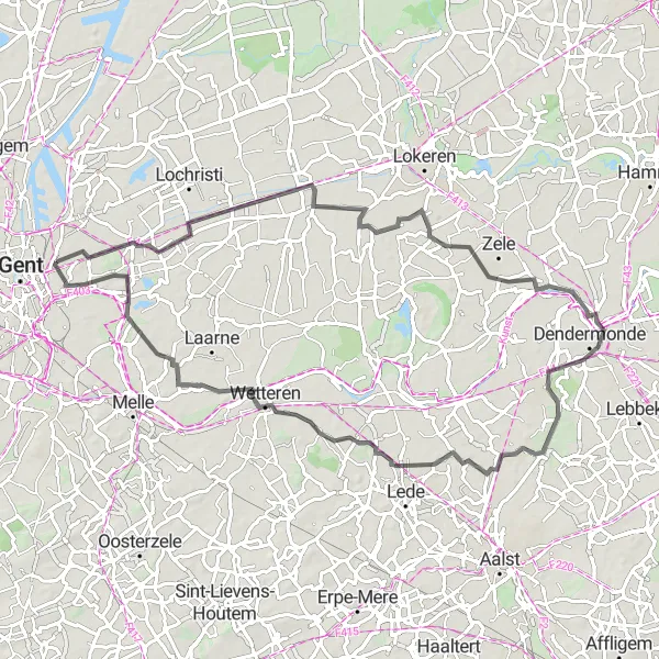 Map miniature of "Road Loop - Exploring Oudenbos and De Speelbos" cycling inspiration in Prov. Oost-Vlaanderen, Belgium. Generated by Tarmacs.app cycling route planner