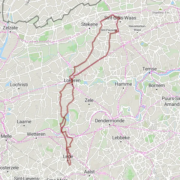 Map miniature of "Discovering Hidden Gems" cycling inspiration in Prov. Oost-Vlaanderen, Belgium. Generated by Tarmacs.app cycling route planner