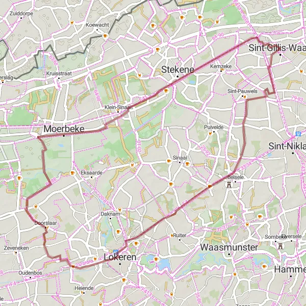 Karten-Miniaturansicht der Radinspiration "Schotterroute von Sint-Gillis-Waas nach Sint-Gillis-Waas" in Prov. Oost-Vlaanderen, Belgium. Erstellt vom Tarmacs.app-Routenplaner für Radtouren