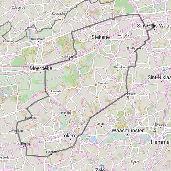 Miniatuurkaart van de fietsinspiratie "Rondrit van Sint-Gillis-Waas naar Kiekenhaag" in Prov. Oost-Vlaanderen, Belgium. Gemaakt door de Tarmacs.app fietsrouteplanner