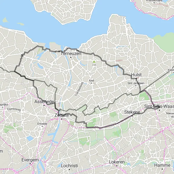 Map miniature of "The Coastal Loop" cycling inspiration in Prov. Oost-Vlaanderen, Belgium. Generated by Tarmacs.app cycling route planner