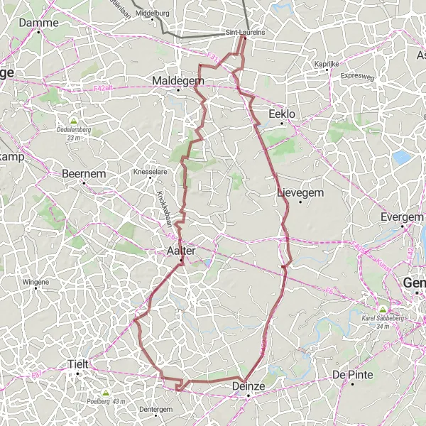 Karten-Miniaturansicht der Radinspiration "Gravelabenteuer von Balgerhoeke nach Moershoofde" in Prov. Oost-Vlaanderen, Belgium. Erstellt vom Tarmacs.app-Routenplaner für Radtouren