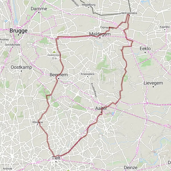 Map miniature of "Legendary Gravel Cycling Route" cycling inspiration in Prov. Oost-Vlaanderen, Belgium. Generated by Tarmacs.app cycling route planner