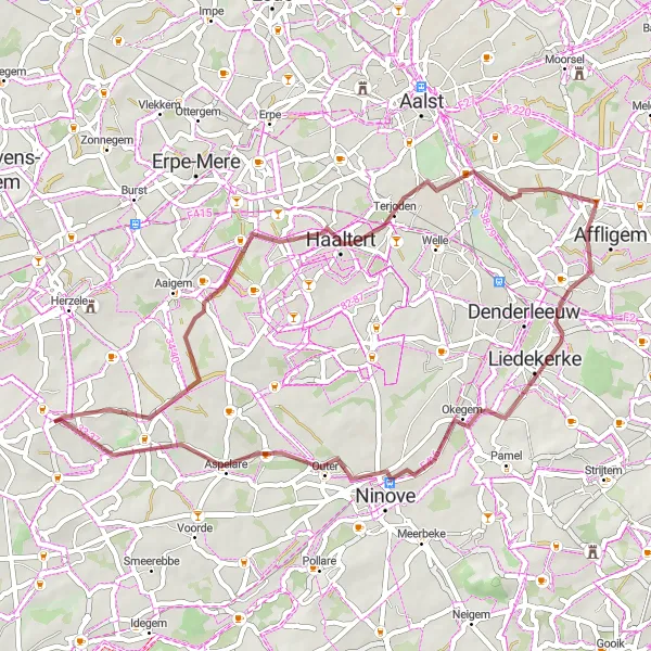 Map miniature of "The Hekelgem Loop" cycling inspiration in Prov. Oost-Vlaanderen, Belgium. Generated by Tarmacs.app cycling route planner