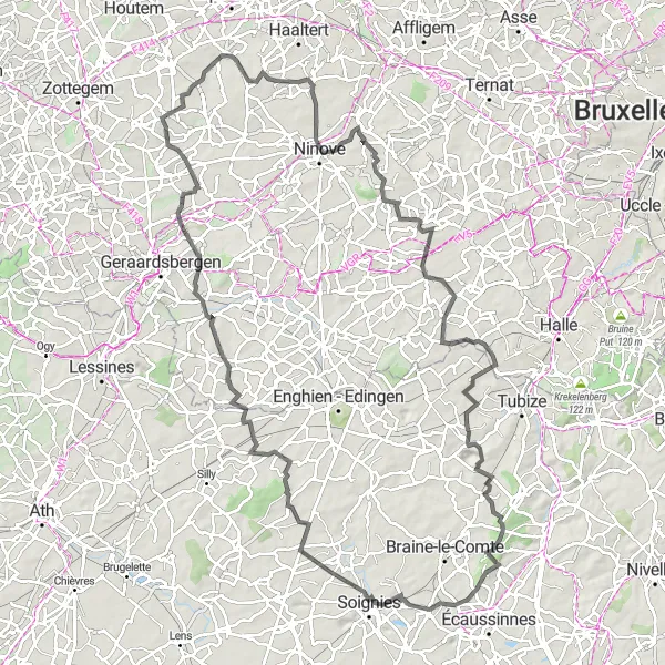 Map miniature of "Leeuw van Waterloo Circular Route" cycling inspiration in Prov. Oost-Vlaanderen, Belgium. Generated by Tarmacs.app cycling route planner