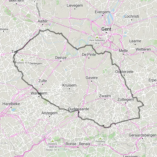 Map miniature of "Scenic Detour to Cycling Paradise" cycling inspiration in Prov. Oost-Vlaanderen, Belgium. Generated by Tarmacs.app cycling route planner