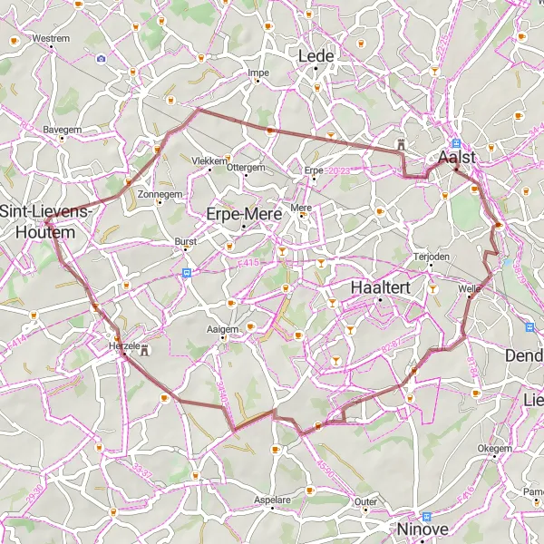 Map miniature of "Gravel Route 3" cycling inspiration in Prov. Oost-Vlaanderen, Belgium. Generated by Tarmacs.app cycling route planner