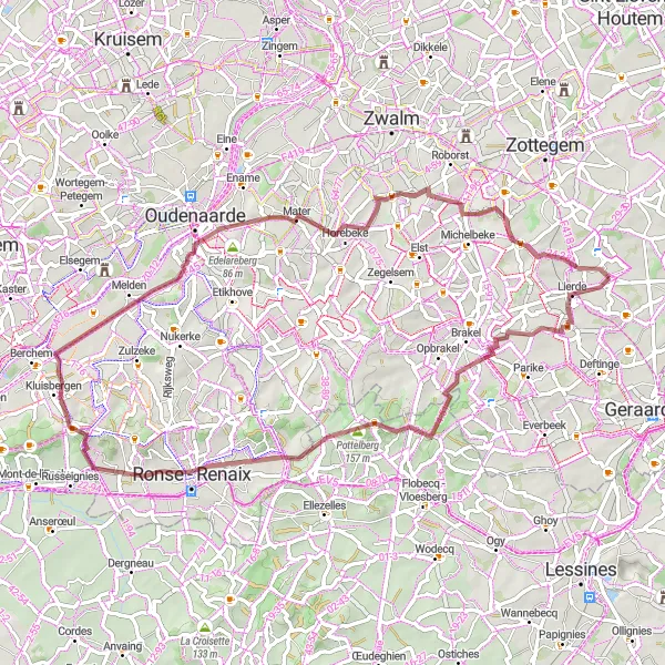 Map miniature of "Lierde Gravel Adventure" cycling inspiration in Prov. Oost-Vlaanderen, Belgium. Generated by Tarmacs.app cycling route planner