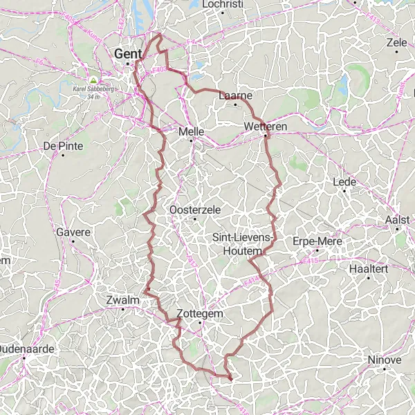 Map miniature of "The Gravel Adventure" cycling inspiration in Prov. Oost-Vlaanderen, Belgium. Generated by Tarmacs.app cycling route planner