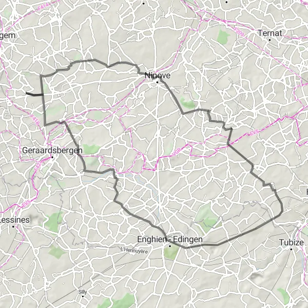 Miniature de la carte de l'inspiration cycliste "Parcours routier d'Outer à Onkerzele" dans la Prov. Oost-Vlaanderen, Belgium. Générée par le planificateur d'itinéraire cycliste Tarmacs.app