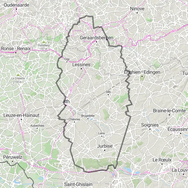 Miniature de la carte de l'inspiration cycliste "Grand Tour des Vallées Flamandes" dans la Prov. Oost-Vlaanderen, Belgium. Générée par le planificateur d'itinéraire cycliste Tarmacs.app