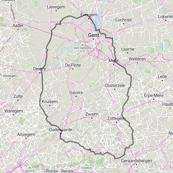 Miniature de la carte de l'inspiration cycliste "Grand tour de Parike à Hemelveerdegem" dans la Prov. Oost-Vlaanderen, Belgium. Générée par le planificateur d'itinéraire cycliste Tarmacs.app