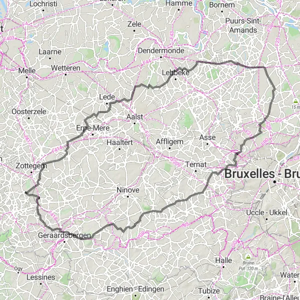 Miniatuurkaart van de fietsinspiratie "Fietsroute langs Geraardsbergen en Wemmel" in Prov. Oost-Vlaanderen, Belgium. Gemaakt door de Tarmacs.app fietsrouteplanner