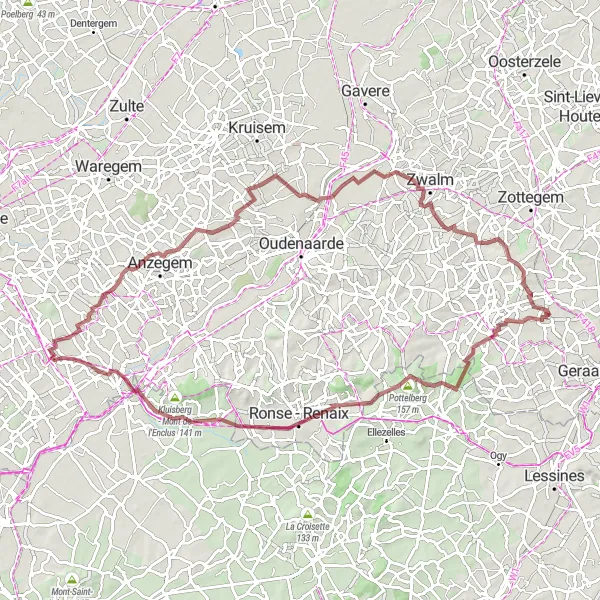 Map miniature of "Lierde - La Houppe - Hoppeberg - Amougies - Keiberg - Ingooigem - Ooikeberg - Welden - Sint-Maria-Oudenhove - Eikenmolen" cycling inspiration in Prov. Oost-Vlaanderen, Belgium. Generated by Tarmacs.app cycling route planner