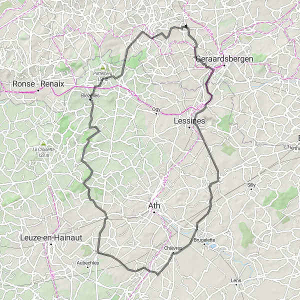 Miniatuurkaart van de fietsinspiratie "Roadtrip langs schilderachtige dorpen" in Prov. Oost-Vlaanderen, Belgium. Gemaakt door de Tarmacs.app fietsrouteplanner