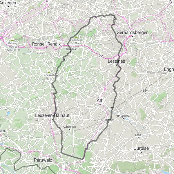 Miniature de la carte de l'inspiration cycliste "Les étendues verdoyantes de l'Oost-Vlaanderen" dans la Prov. Oost-Vlaanderen, Belgium. Générée par le planificateur d'itinéraire cycliste Tarmacs.app