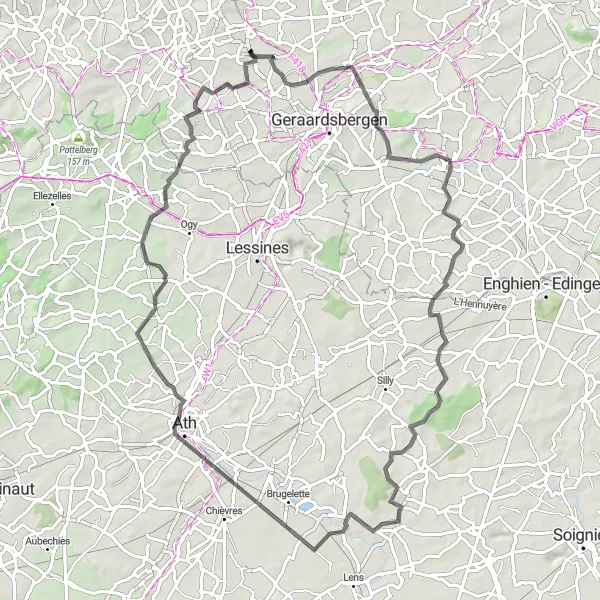 Map miniature of "Lierde - Onkerzele - Fouleng - Bouvignies - Parikeberg - Parike" cycling inspiration in Prov. Oost-Vlaanderen, Belgium. Generated by Tarmacs.app cycling route planner