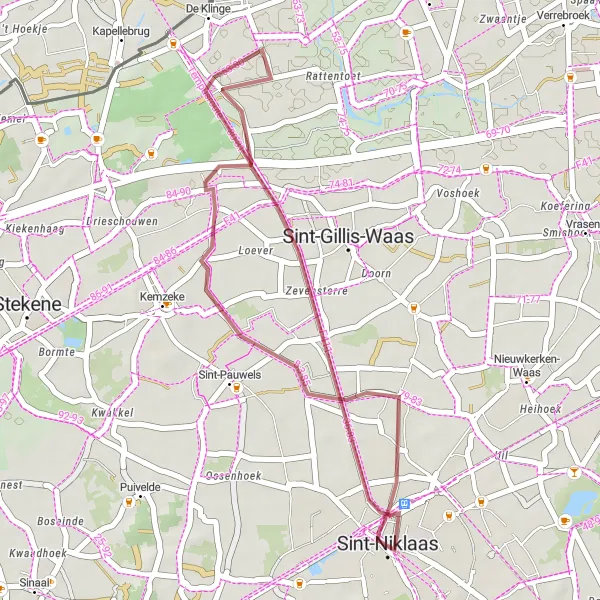 Map miniature of "Sint-Niklaas - Kasteel Walburg" cycling inspiration in Prov. Oost-Vlaanderen, Belgium. Generated by Tarmacs.app cycling route planner