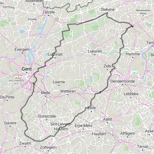 Miniatuurkaart van de fietsinspiratie "Kasteel Ortegat Route" in Prov. Oost-Vlaanderen, Belgium. Gemaakt door de Tarmacs.app fietsrouteplanner