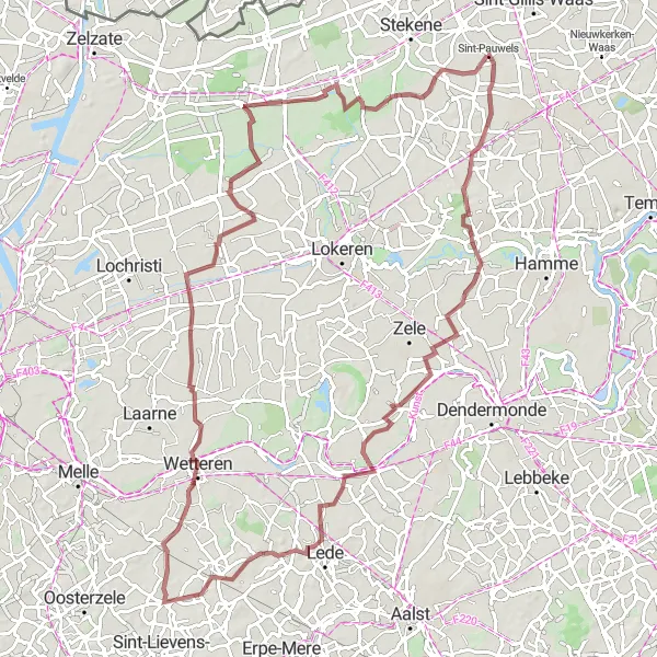 Map miniature of "Gravel Adventure" cycling inspiration in Prov. Oost-Vlaanderen, Belgium. Generated by Tarmacs.app cycling route planner