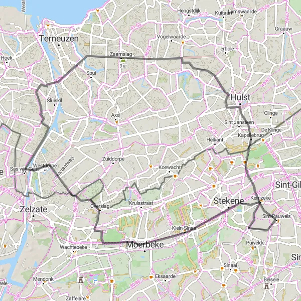 Map miniature of "Riverside Adventure" cycling inspiration in Prov. Oost-Vlaanderen, Belgium. Generated by Tarmacs.app cycling route planner