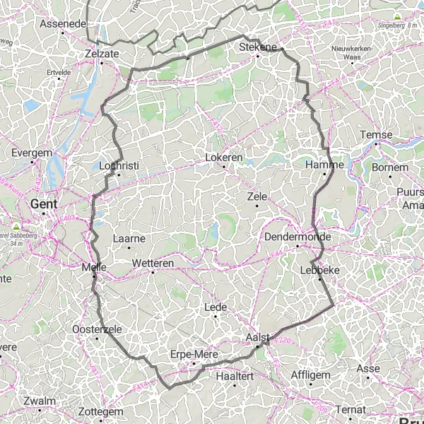 Karten-Miniaturansicht der Radinspiration "Fahrt durch Oost-Vlaanderen" in Prov. Oost-Vlaanderen, Belgium. Erstellt vom Tarmacs.app-Routenplaner für Radtouren